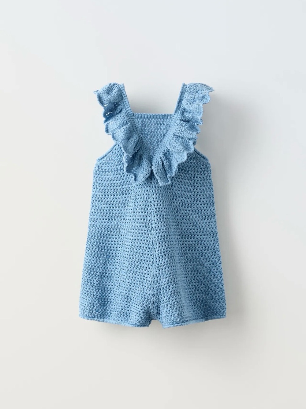 Zara Toddler Blue Crochet Romper with Ruffle Straps